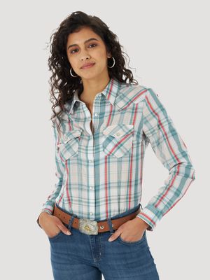 Wrangler - Women&#39;s Essential Long Sleeve Plaid Western Snap Top - LWE520M