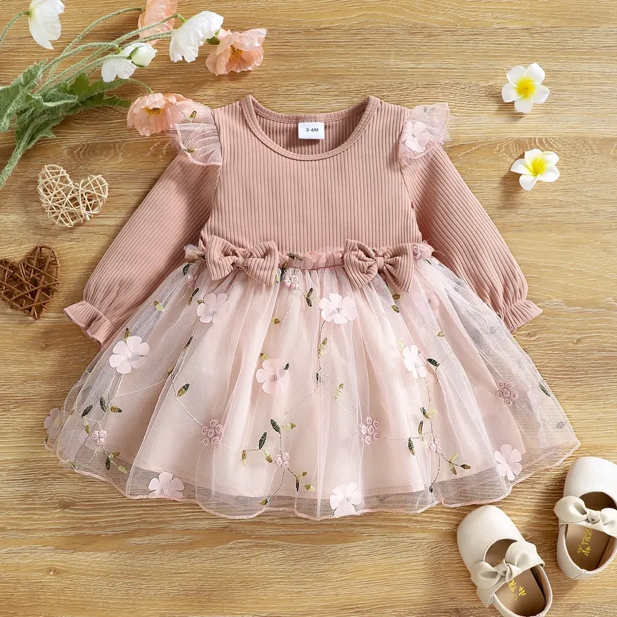 Baby Girl Pink Ribbed Dress - 17404118