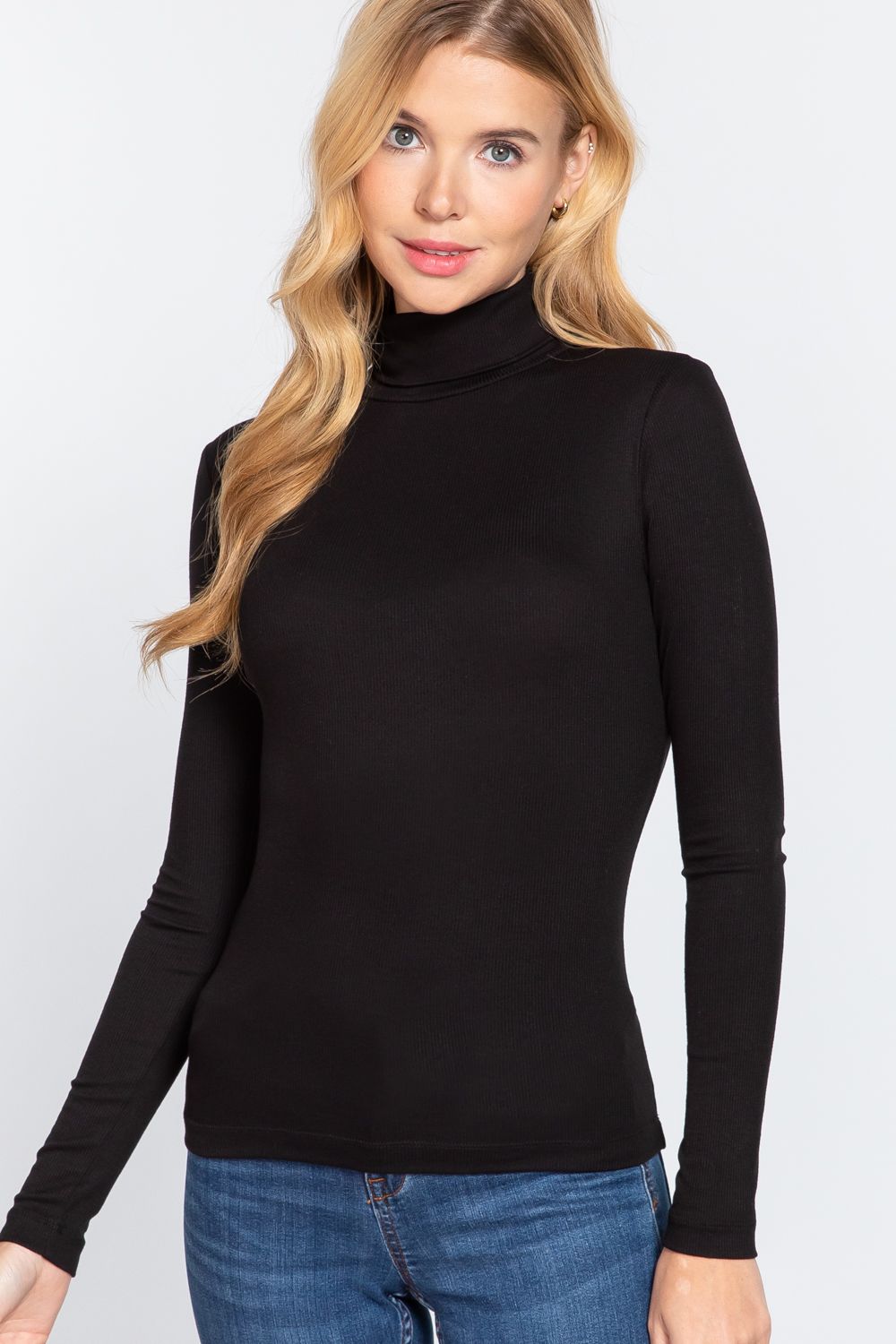 Active USA - Long Sleeve Turtle Neck Rayon Span Rib Top - T13174