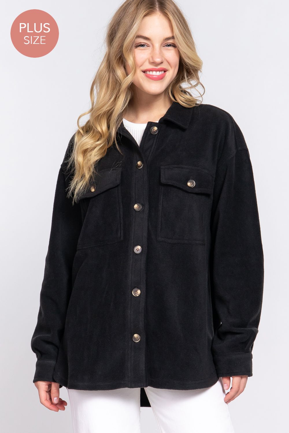 Active USA - Women&#39;s PLUS Long Sleeve W/ Pockets Fleece Jacket - J73588