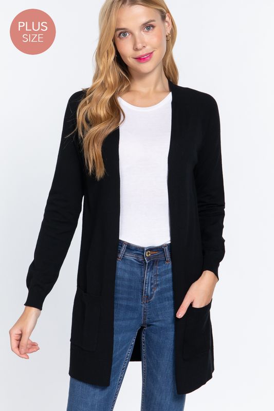 Active USA - Women&#39;s PLUS Long Raglan Sleeve Open Sweater Cardigan - SW72445