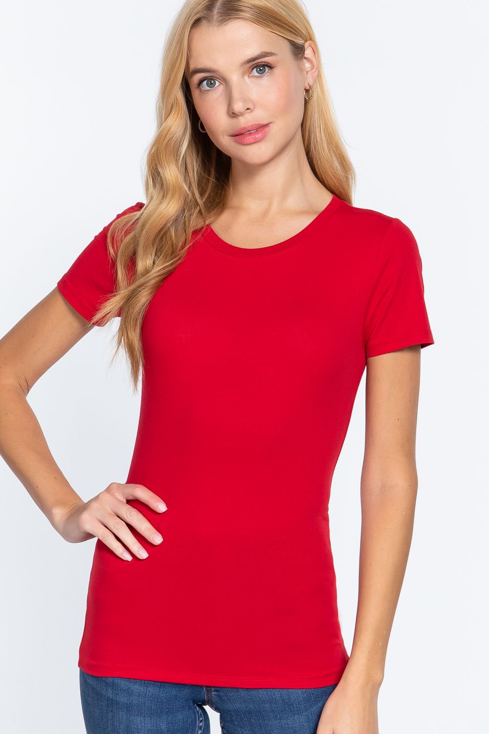 Active USA - Women&#39;s Short Sleeve Crew Neck Cotton Spandex Jersey - T11733