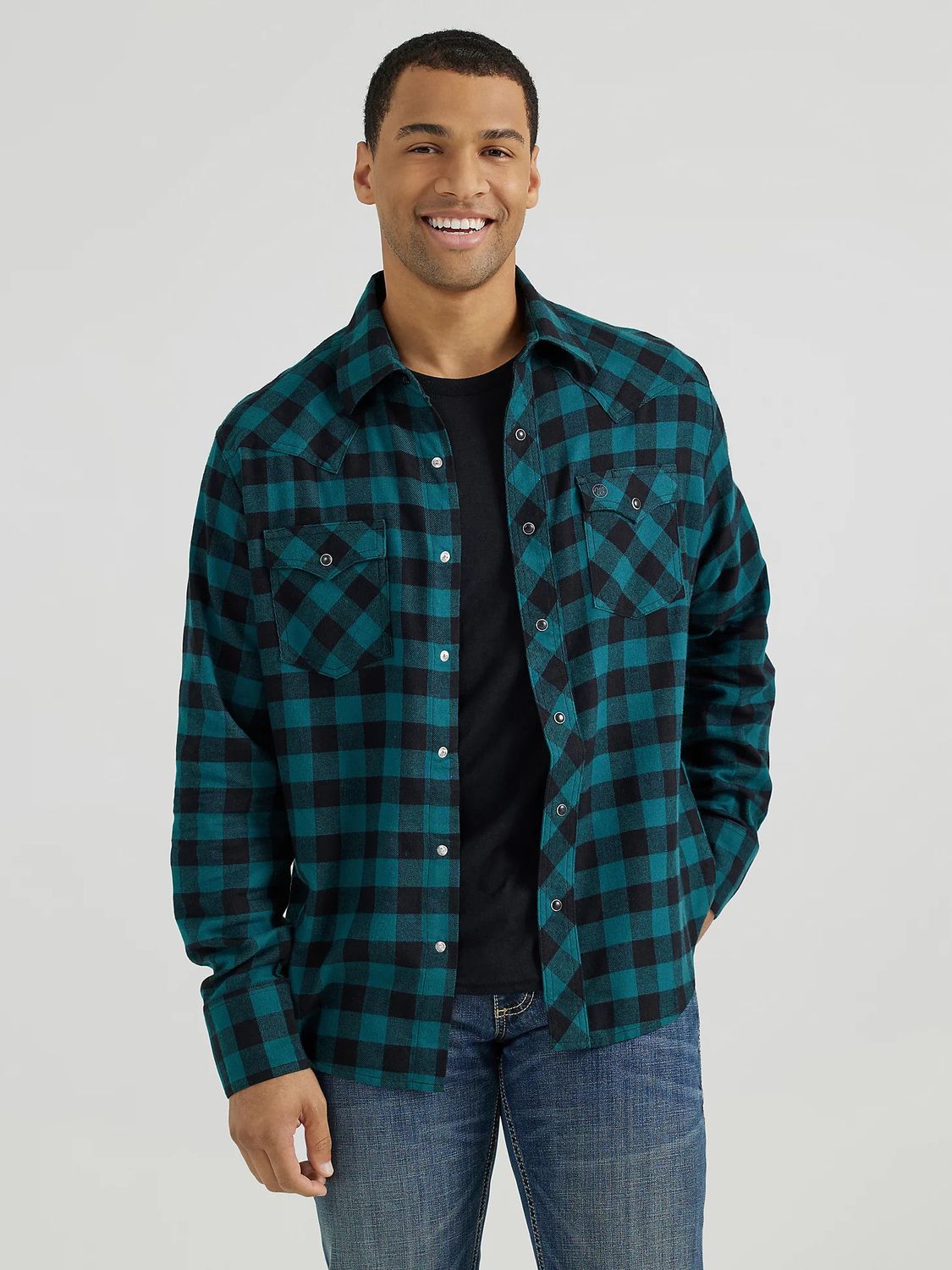 Wrangler - Men&#39;s Retro® Long Sleeve Flannel Western Snap Plaid Shirt - 112355386