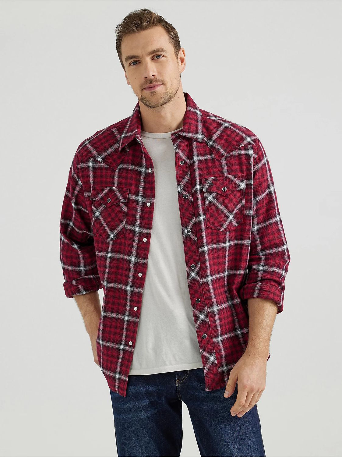 Wrangler - Men&#39;s Retro® Long Sleeve Flannel Western Snap Plaid Shirt - 112355383