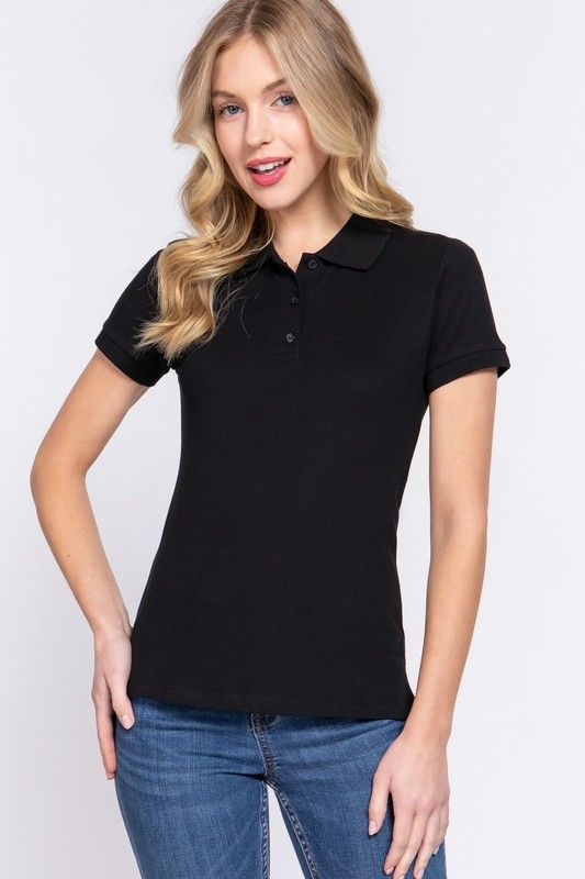 ACTIVE USA SHORT SLEEVE CLASSIC POLO TOP T13391, Color: BLACK, Size: L