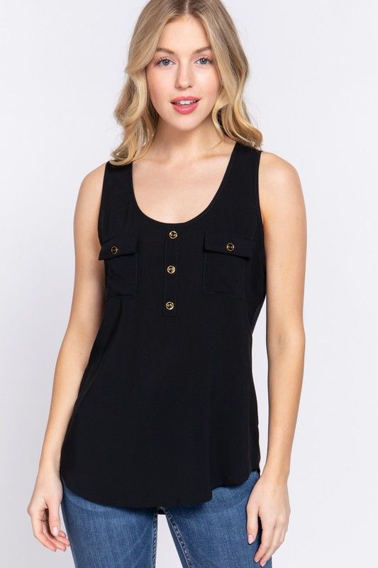 ACTIVE USA WOMEN SLEEVELESS SCOOP NECK TOP T13395, Color: BLACK, Size: S