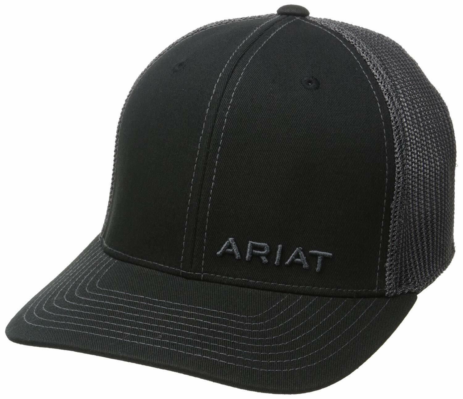 Ariat Men&#39;s Text Offset Black Mesh Ball Cap 1597501