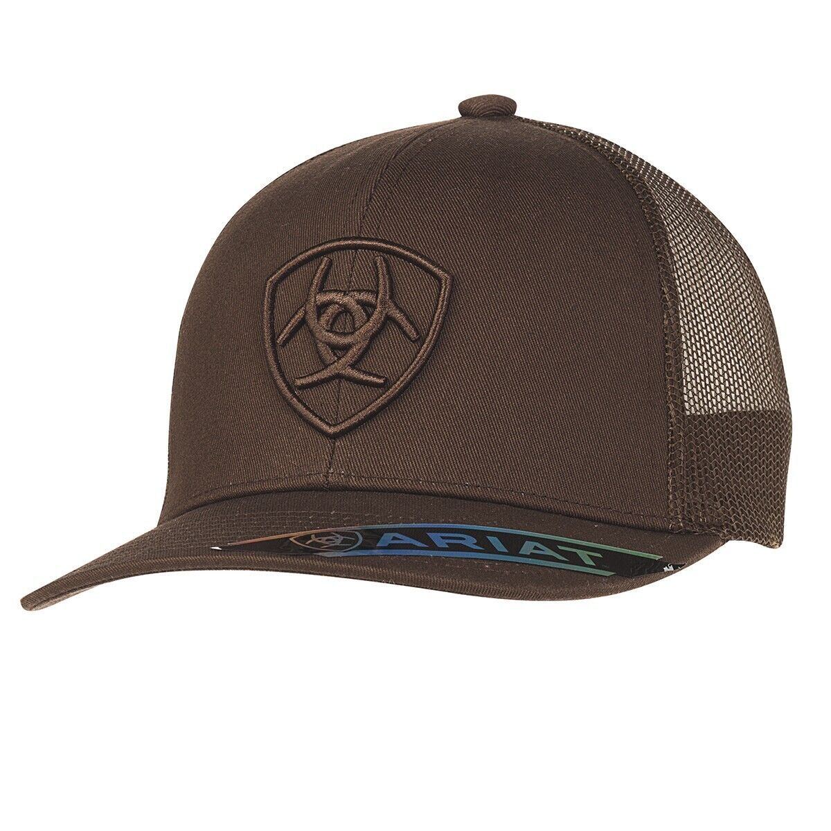 Ariat Mens Hat Baseball Cap Snapback Mesh Embroidered Logo Brown