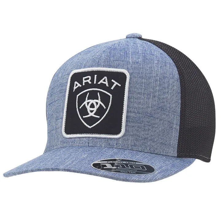 Ariat Men&#39;s Snapback Flecfit 110 Large Patch Logo Blue Denim Hat - A300015027