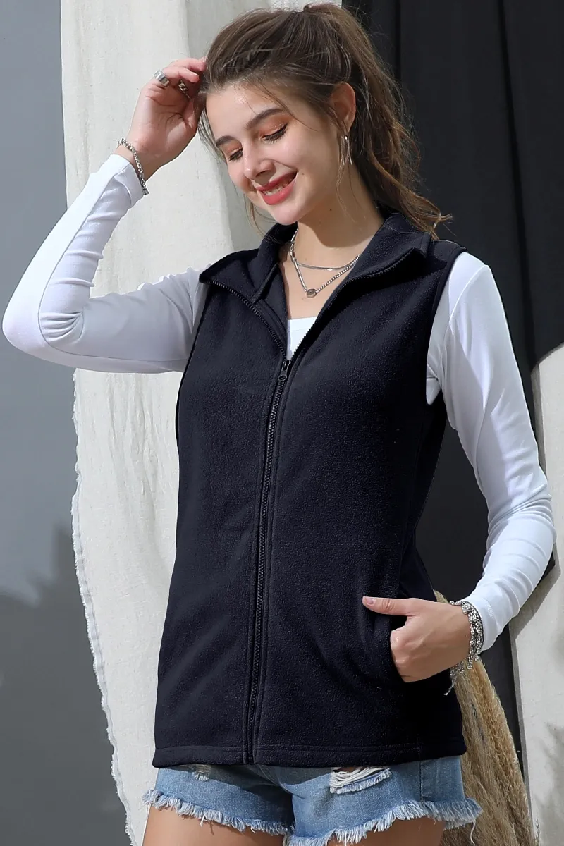WOMEN FLEECE VEST - CWOV095, Color: NAVY, Size: S