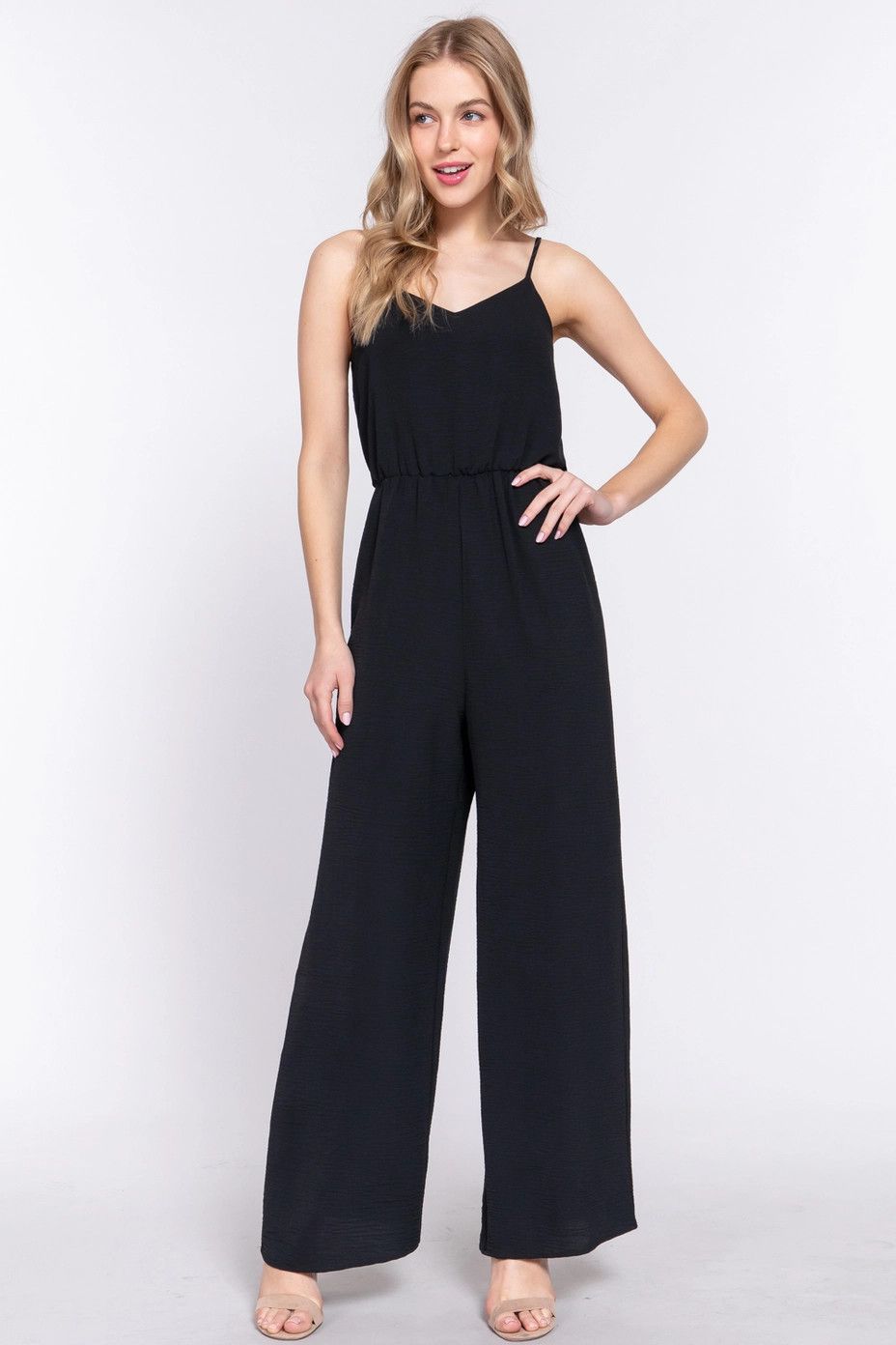 Active USA - Adjustable Straps Washed Woven Cami Jumpsuit - P13538