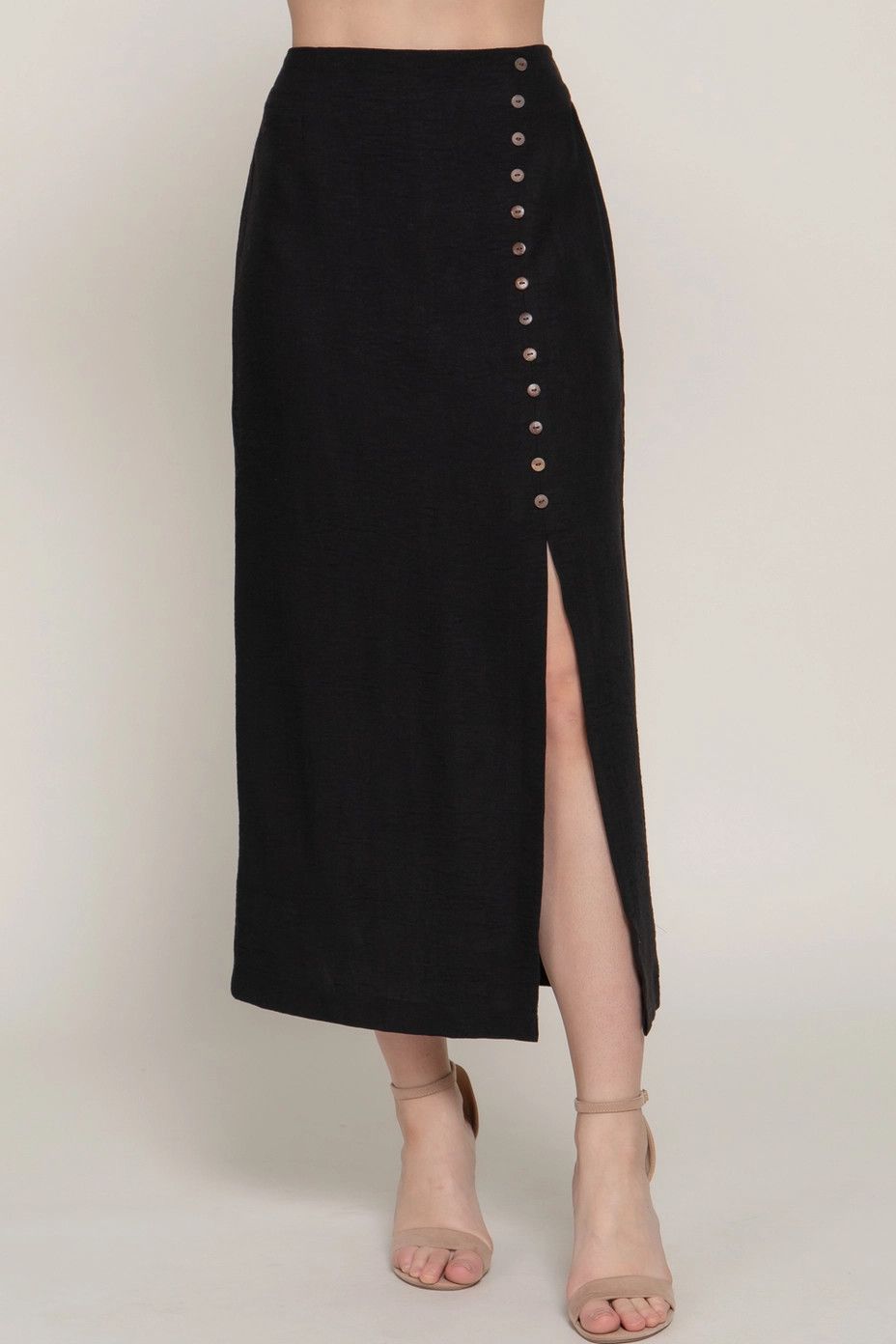 Active USA - Front Slit with Button Detail Linen Effect Midi Skirt - S14239