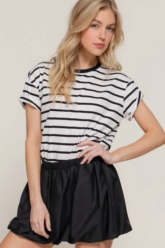 Active USA - Short Sleeve Crew Neck Y/D Stripe Oversize T-Shirt  - T14436