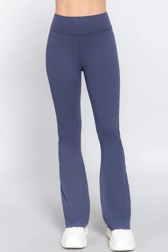 ACTIVE USA  WOMEN WAIST BAND FLARE WORKOUT PANTS P13744, Size: S, Color: NAVY