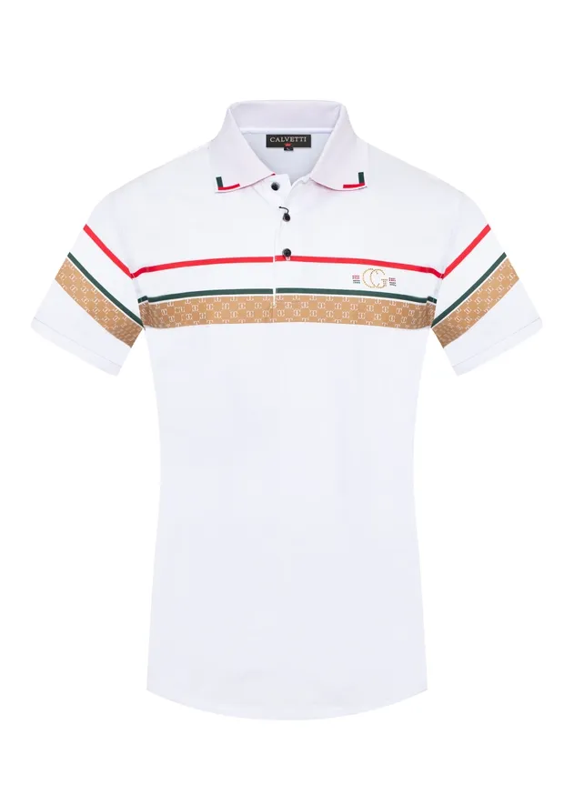 CALVETTI  Mens Cotton/Poly Fancy Polo Shirts CS200, Size: S, Color: 216 WHITE