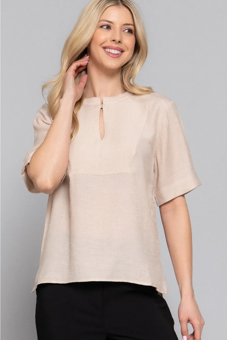 SHORT SLEEVE BUTTON CLOSURE BLOUSE STYLE T14431