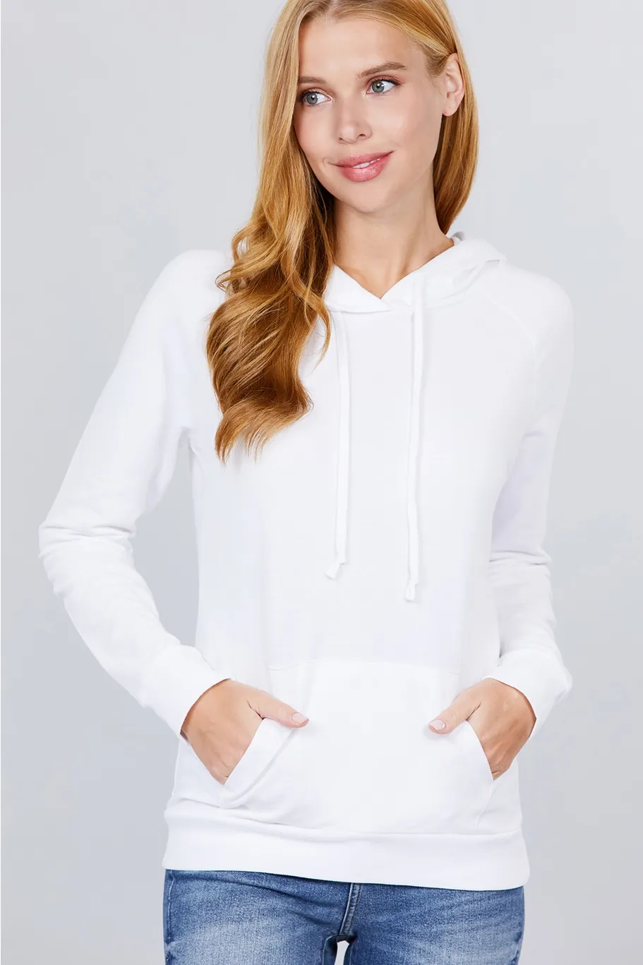 Active USA - French Terry Pullover Hoodie - T1481, Size: S, Color: WHITE