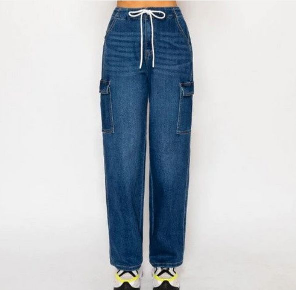 Wax Jean - Women&#39;s Cargo Loose Fit Jean - 90378, Size: L, Color: MEDIUM