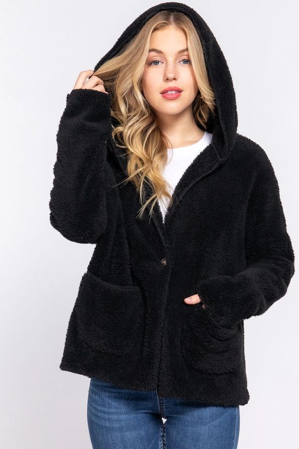 Active USA - Long Dolman Sleeve Hoodie Sherpa Jacket - J13712