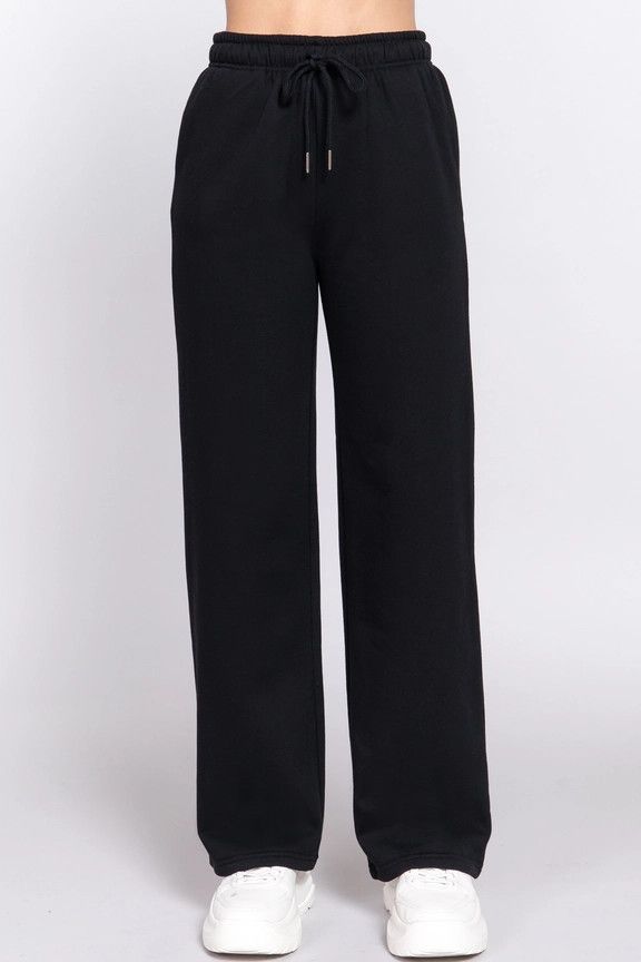 Active USA - Straight Leg Inner Fleece Jogger Pants - P13709, Color: BLACK, Size: S