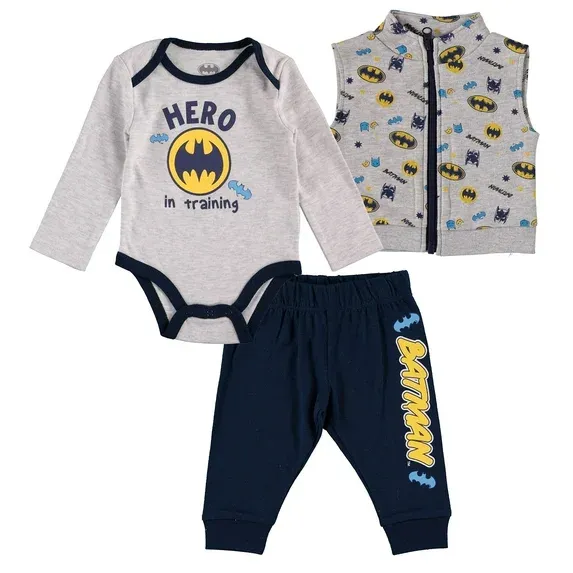 Happy Threads Baby Boy 3 Piece Set Includes Bodysuit, Pants and a Zip-up Vest - WBB831ST