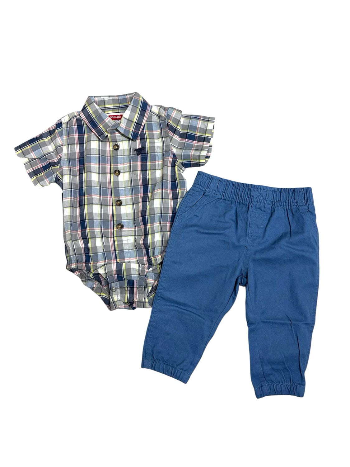 Wrangler - Toddler Boys Checkered Shirt and Jogger Pants Set - W22S116IWM