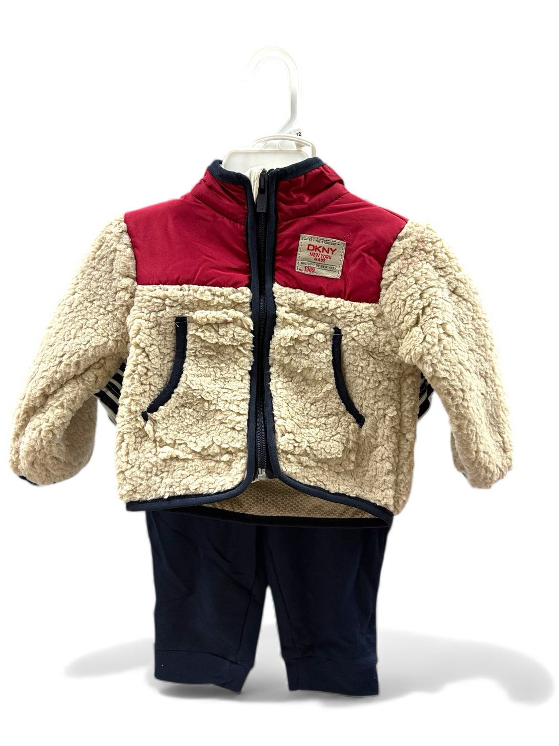 DKNY - Infant Boys Sherpa Jacket, Shirt and Pants Set - B17644DB