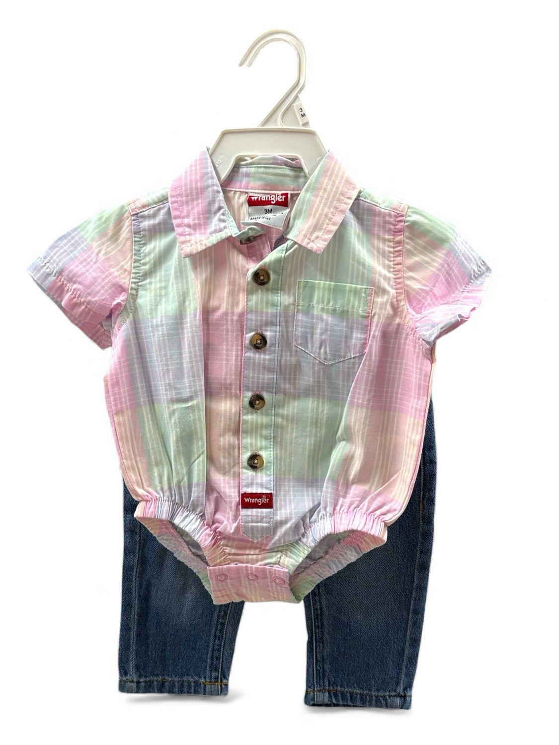 Wrangler - Boys Infant Plaid Quarter Onseie &amp; Jeans - W23S307NHA