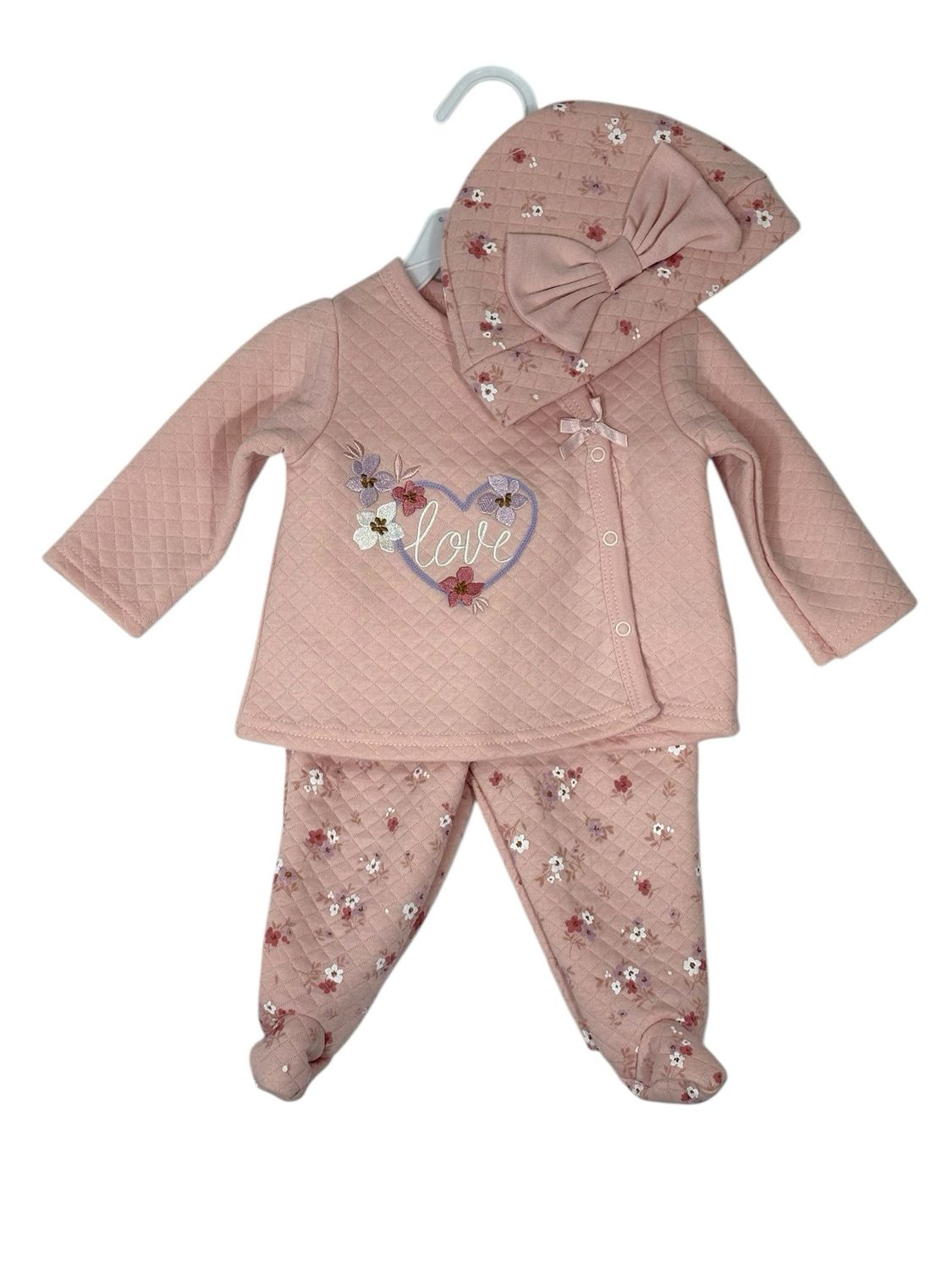 Duck Duck Goose - Girls Infant Quilted Top, Pants &amp; Bonnet Set -D95669