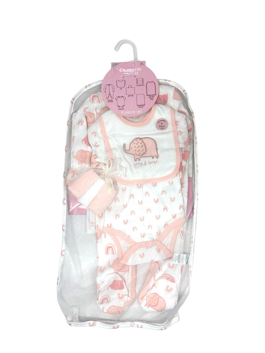 Cutie Pie -Infant Girls Elephants 9 Piece Gift Set - HC12230317