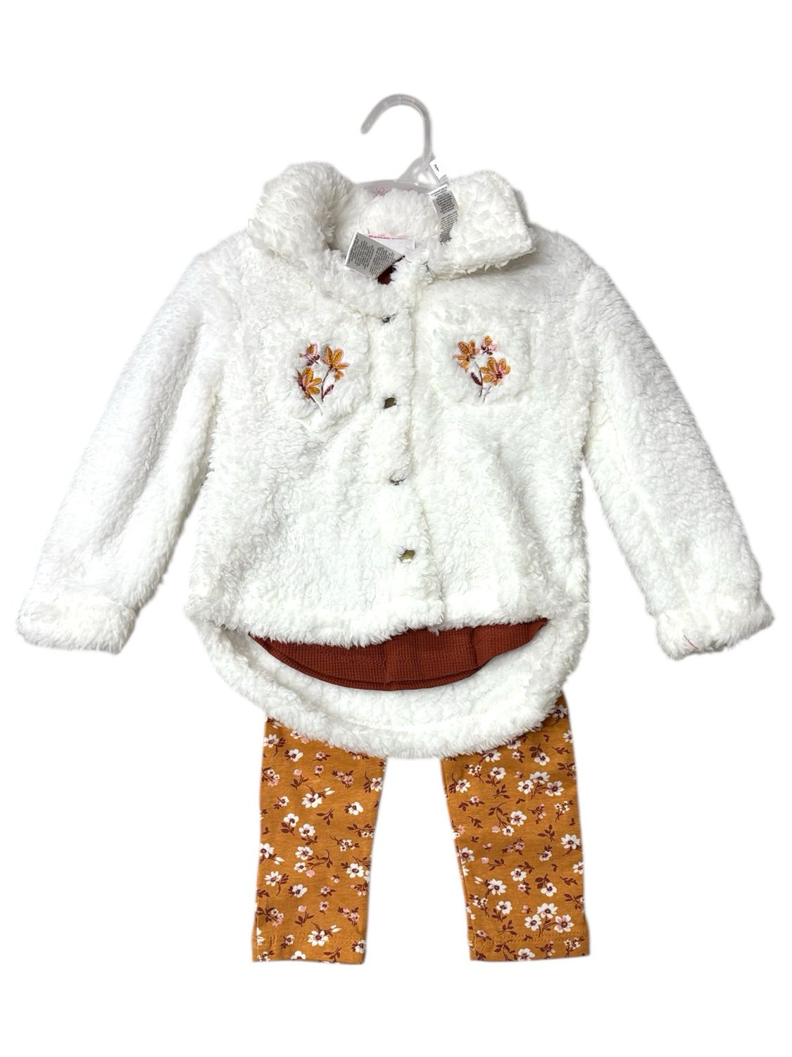 Little Lass - Toddler Girls Sherpa jacket, LS Shirt &amp; Leggings Set - LL5135312