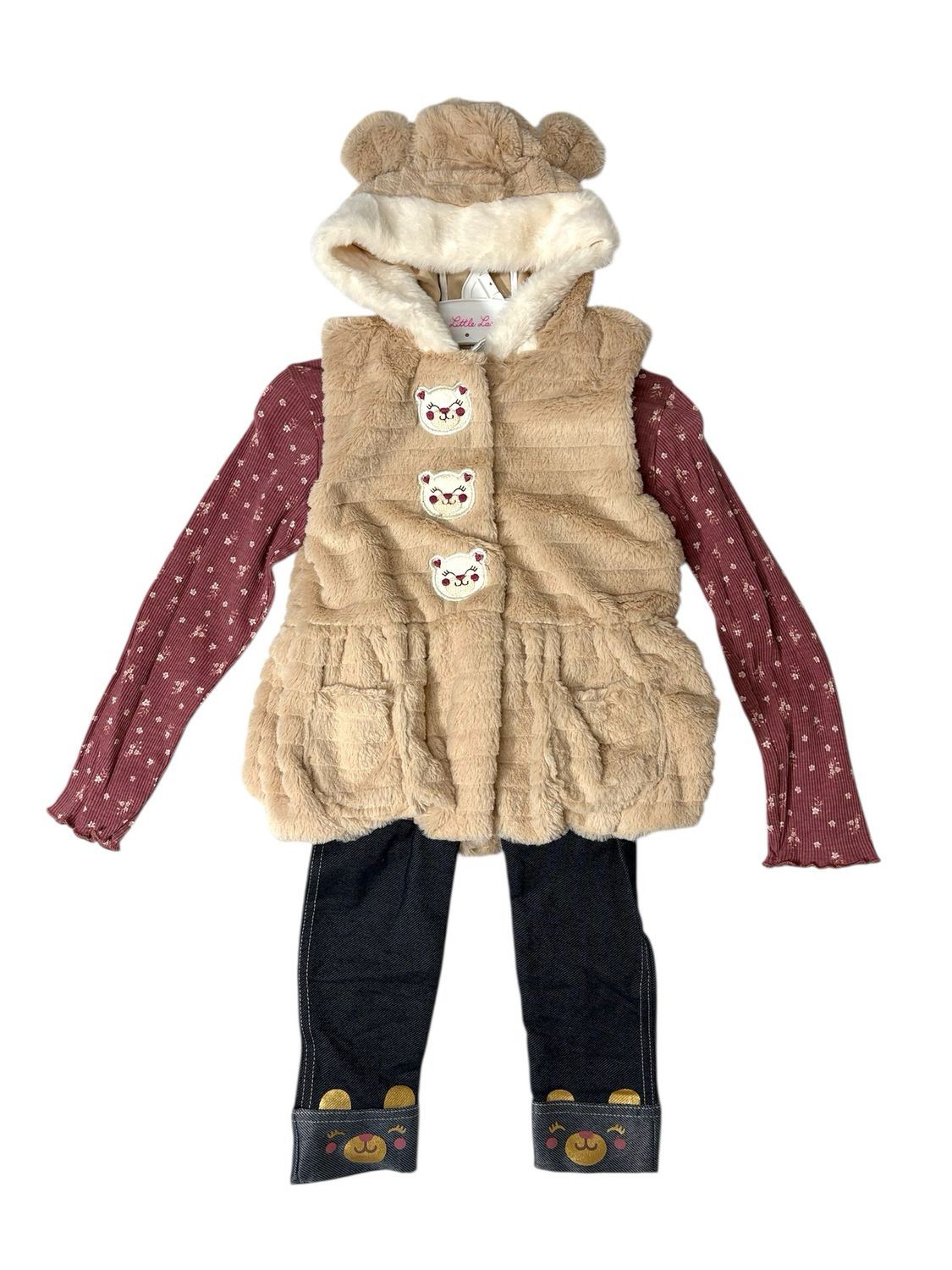 DKNY - Kids Girls Hooded Vest, Blouse, &amp; Leggings Set - WJCV641L