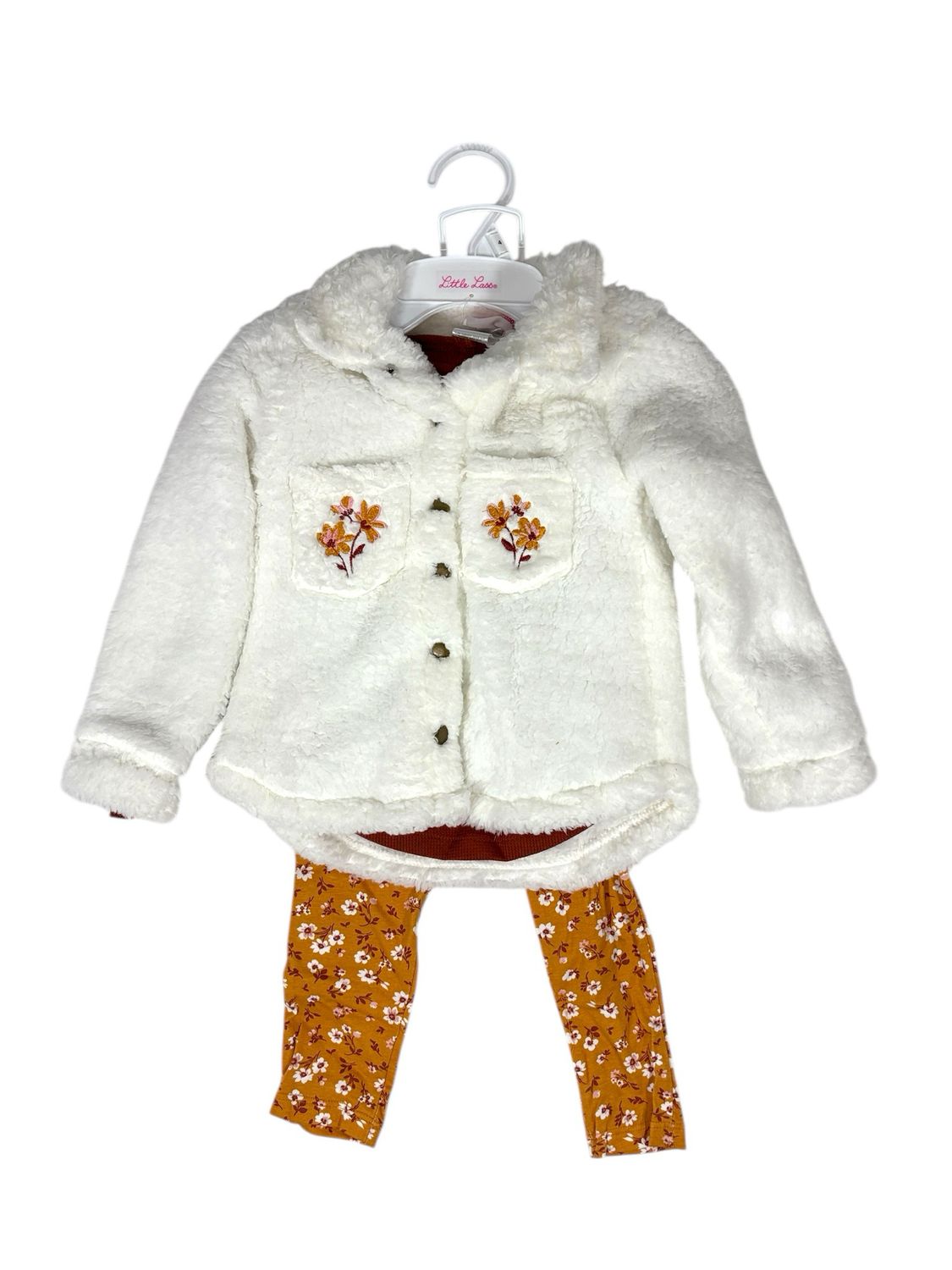 Little Lass - Girls Sherpa jacket, Shirt, &amp; Leggings Set - LL6135312