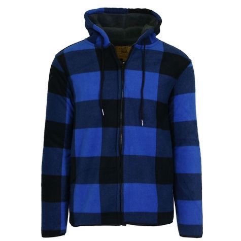 J.Come - Men&#39;s Flannel with Sherpa Lined Jackets Style j-8001, Color: BLUE, Size: S