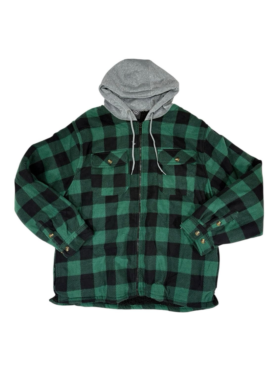 North 15 - Mens Worksite Gear Hooded Flannel Jacket - 1765, Color: GREEN, Size: M