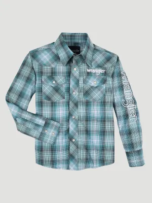 Boy's Plaid Logo Western Snap Long Sleeve Shirt - 112330338