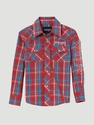 Boy's Wrangler® Logo Long Sleeve Western Snap Shirt - 112344422