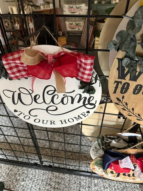 Welcome To Our Home Round Door Sign Red Ribbon Welcome To Our Home Round Door Sign Red Ribbon