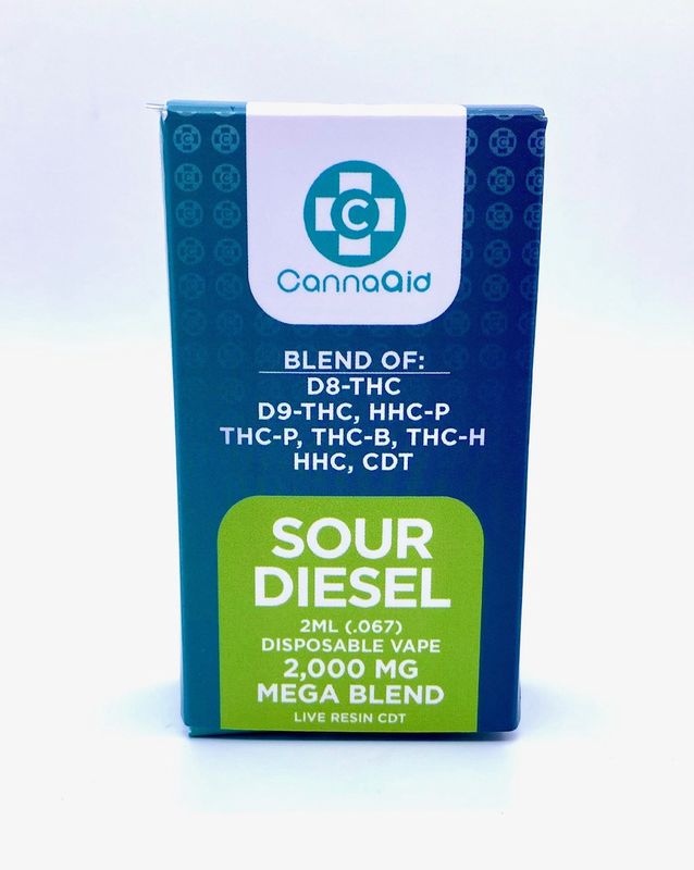 2mL | 2000 mg Megablend Sour Diesel - Sativa | THCA+THCP+HHC Disposable