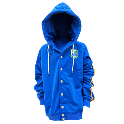 chaqueta azul y dorado de botones, uniforme de emadrian bilingual school de prekinder hasta duodecimo grado