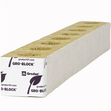 Grodan® Improved GR4 Gro-Block™ Strip - 3in Block (Small) - Pre-Cut Holes - 3in x 3in x 2.6in - Unwrapped