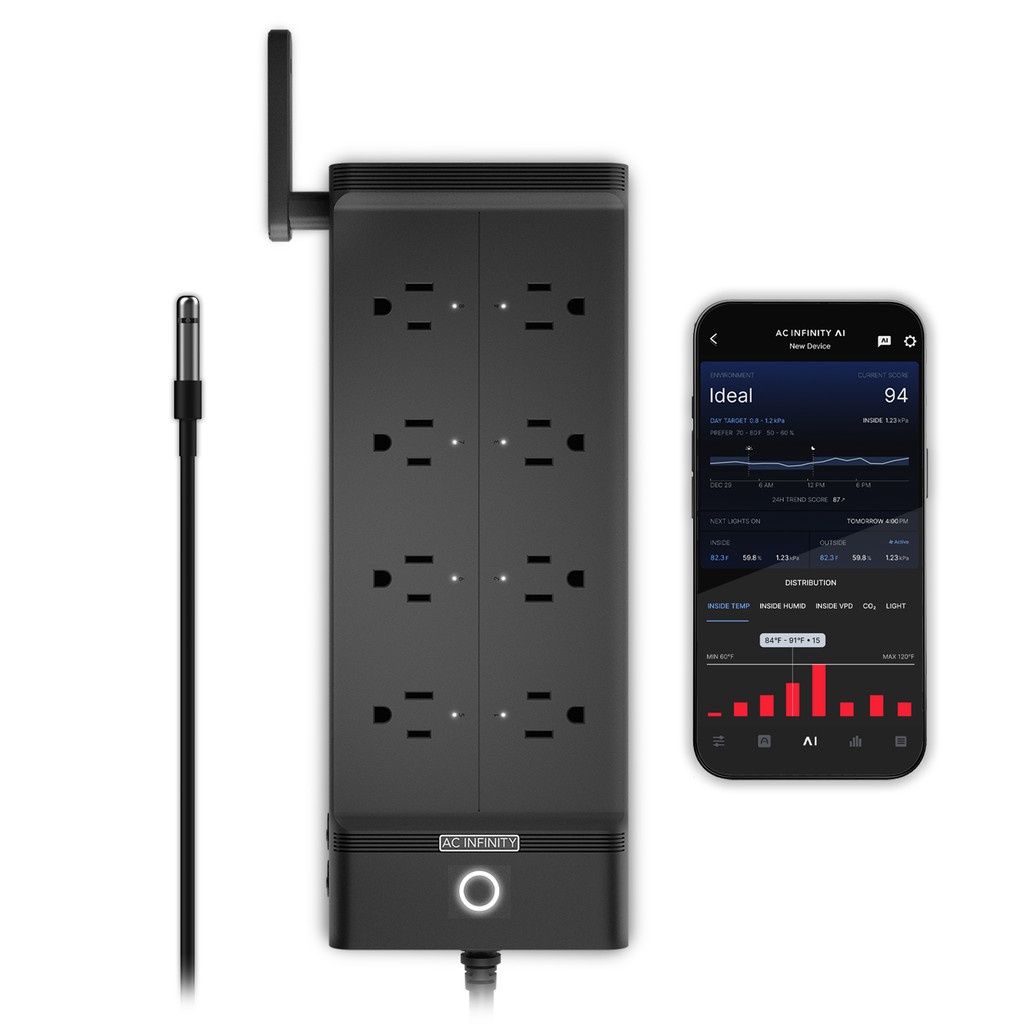 AC INFINITY OUTLET AI+, Environment Controller 8-Outlet, with Temp Humidity VPD Sensor