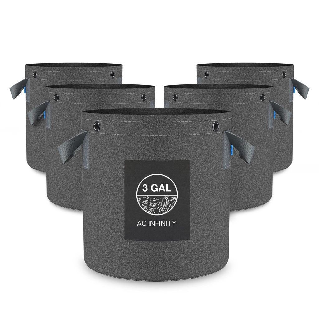 3 GAL AC INFINITY HEAVY DUTY REUSABLE FABRIC POTS, 5 PACK