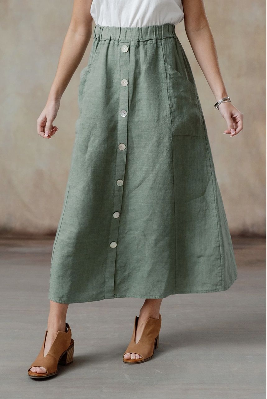 Andrea Midi Skirt, Color: Washed Sage, Size: S/M