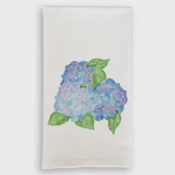 French Graffiti Tea Towel, Color: Blue Watercolored Hydrangea