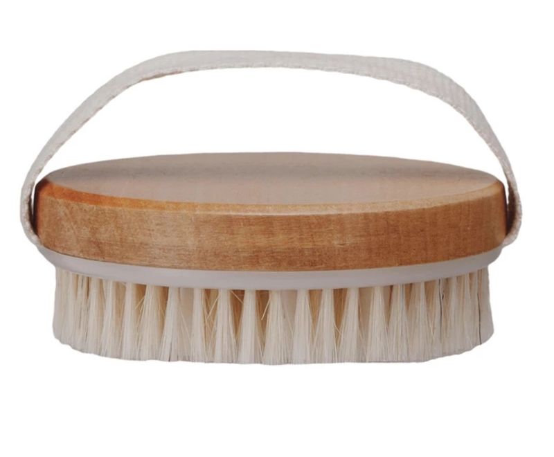 Round Cherry Wood Body Brush w Handle