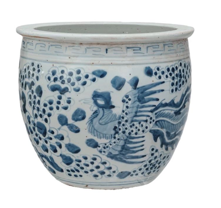 Blue and White Porcelain Vase w Phoenix