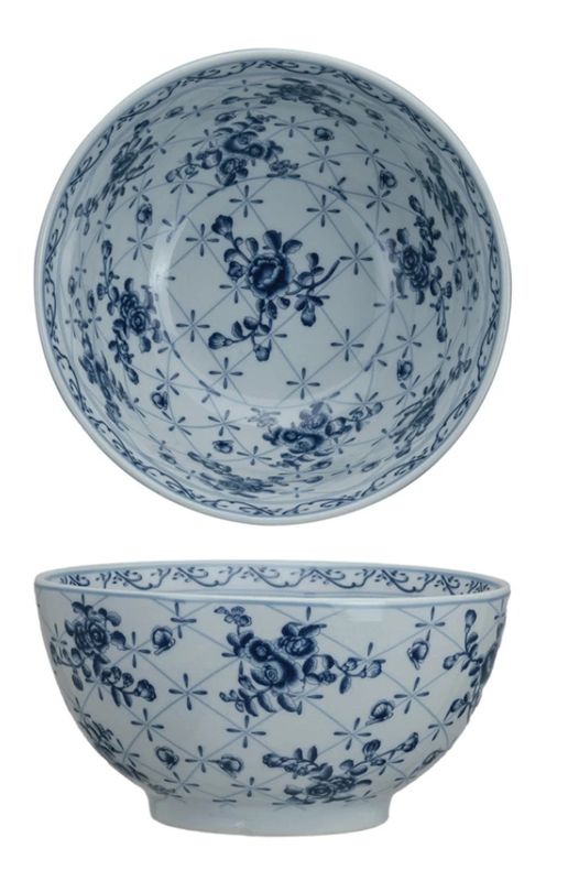 Blue White Ceramic Bowl w Flowers inside