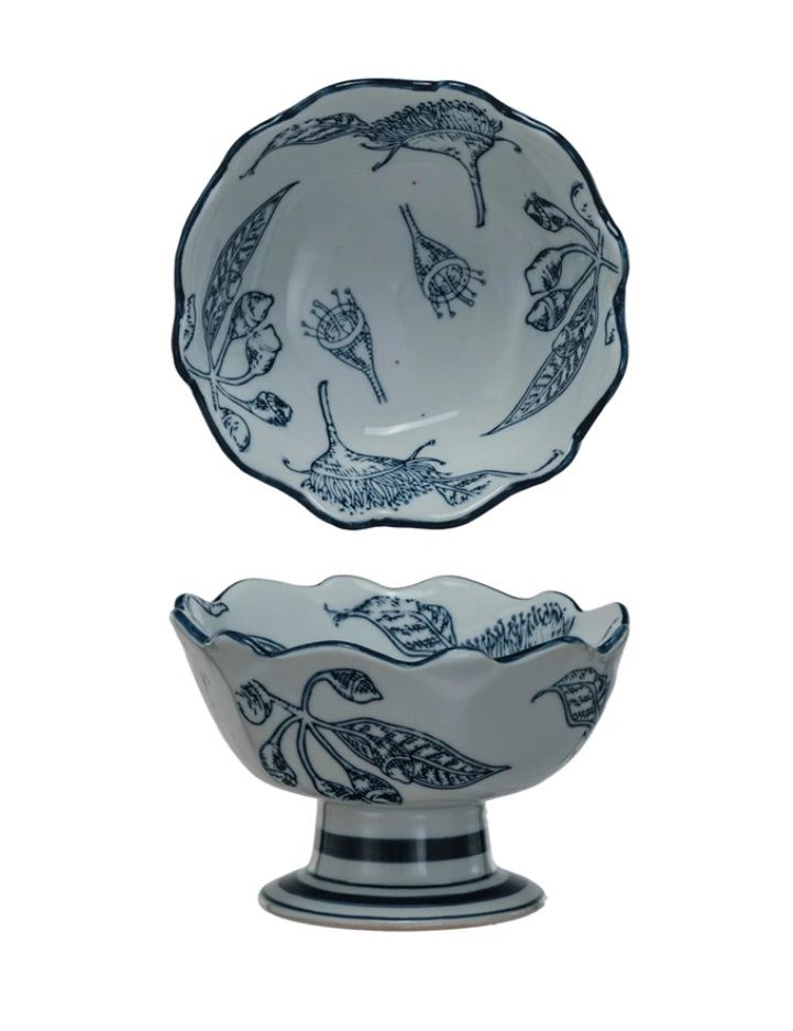 Small Blue White Pedestal Bowl
