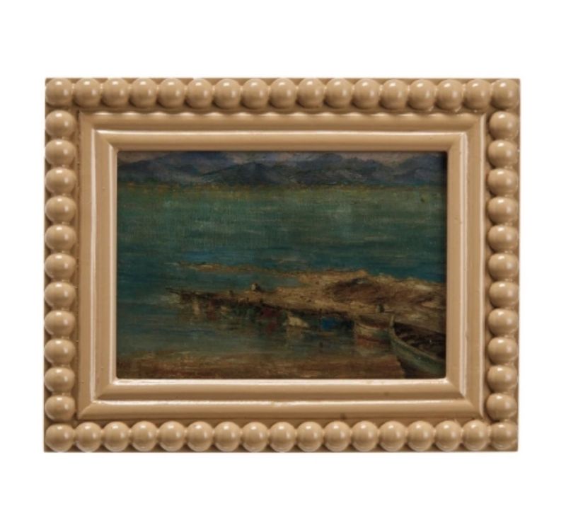 Caramel Hobnail Picture Frame w Vintage Landscape